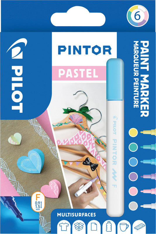 Pilot Pigment-Marker Pintor – Rundspitze 0,9-1,5 mm – Sortiert – 6er-Set – Für dunkle Oberflächen geeignet