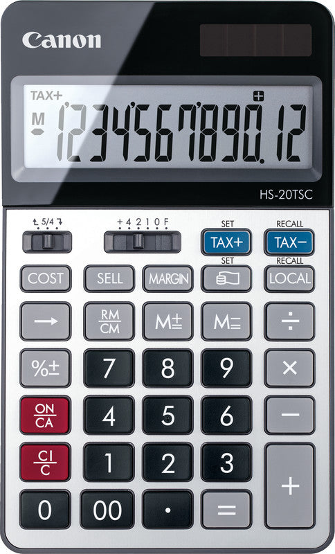 Canon Tischrechner HS-20TSC – 12-stellig, LCD, Steuer/Währung, Solar + Batterie, 108×180×26 mm