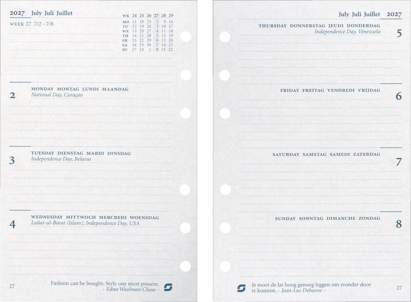 Succes Kalender-Einlage – 1 Woche/2 Seiten, 6-fach, 9,5 × 15 cm, 2027