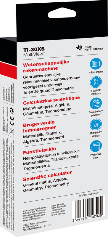 Texas Instruments Taschenrechner TI-30XS MultiView – 16-stellig, 4-zeilig LCD, Solar + Batterie, 85×185×15 mm