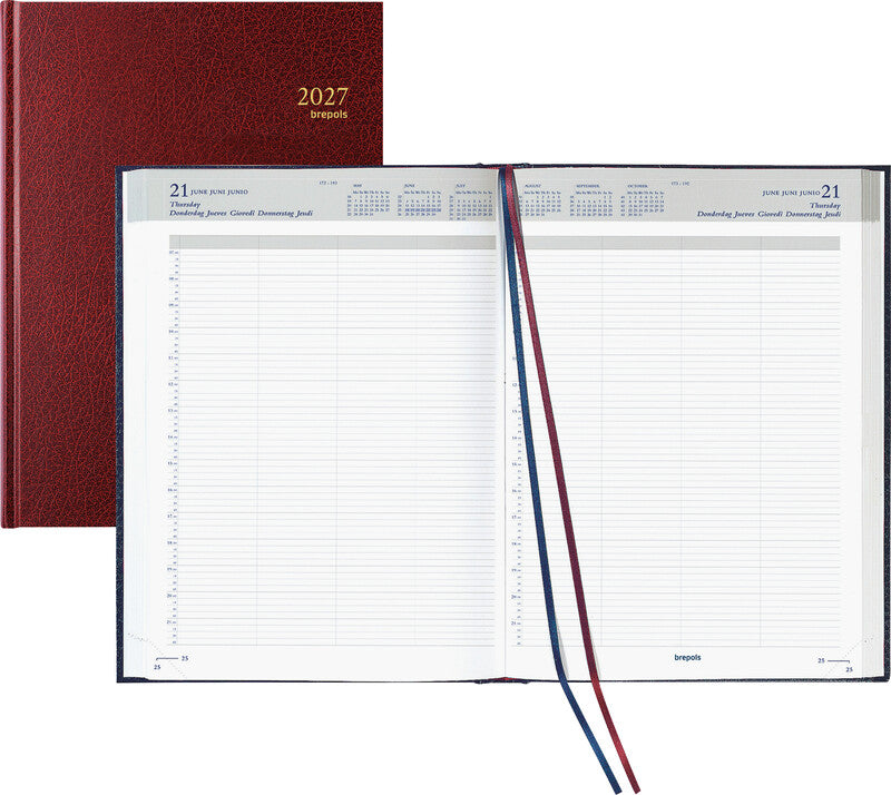 Brepols Bremax 2 Agenda – 1 Tag/2 Seiten, gebunden, 21,0 × 29,0 cm, 2027, Bordeaux, FSC