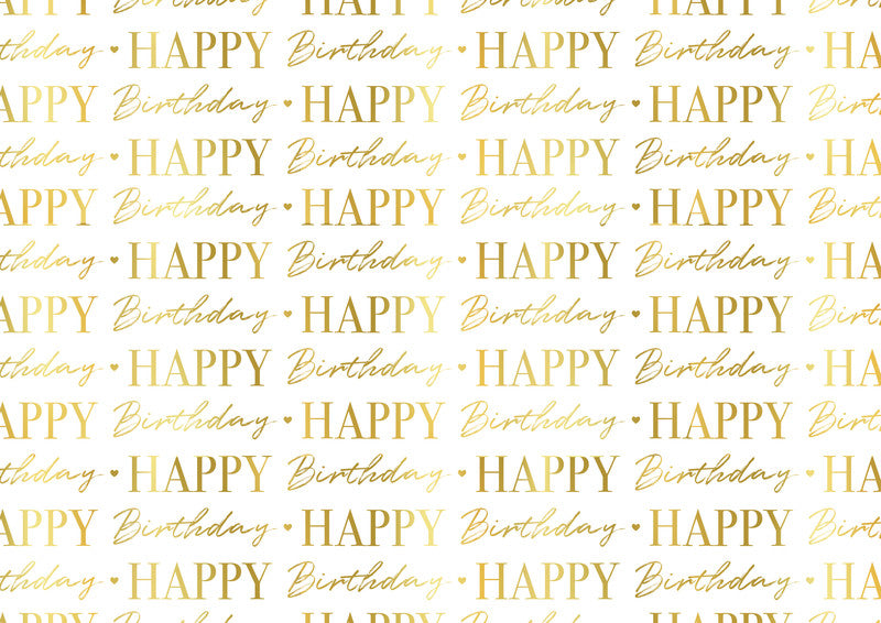 Braun + Company Geschenkpapier – Geburtstag – seidenmetallisiert, Gold/Weiss – 70 cm × 1,5 m