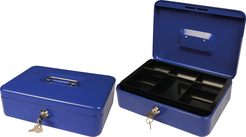 Q-Connect – Geldkassette – mit Schlüssel – 26,2 × 19,2 × 8,2 cm – Blau – Stahl