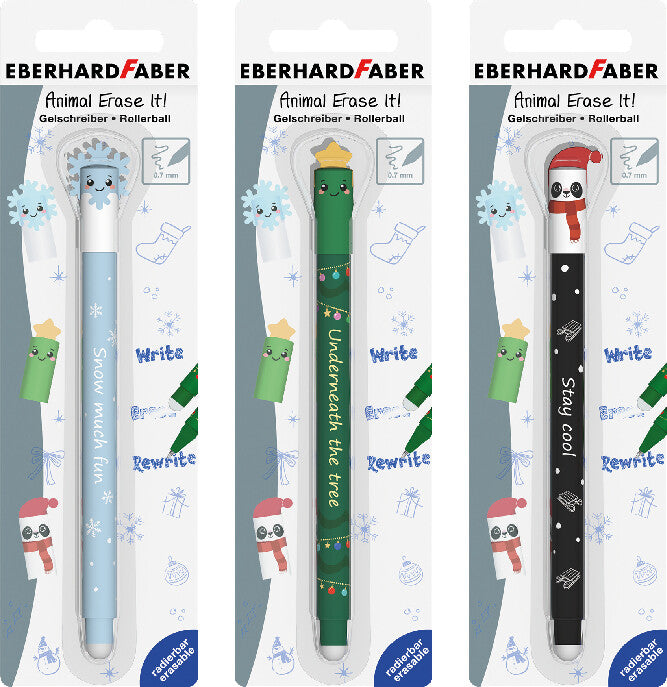 Eberhard Faber Gel Animal Erase it Winteredition – Tintenroller, Kunststoff, sortiert, für Linkshänder