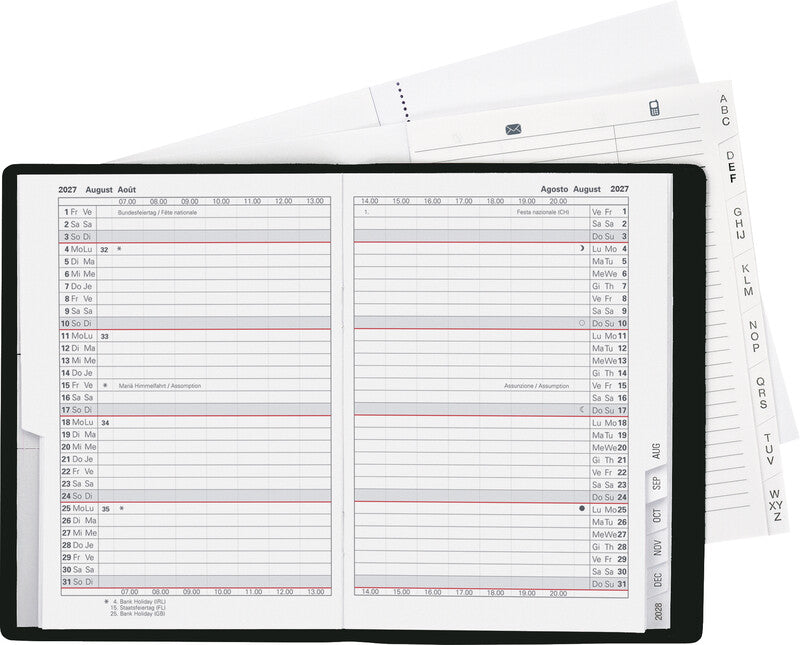Biella Glasgow Agenda – 1 Monat/2 Seiten, geheftet, 10 × 13,9 cm, 15 Monate Okt–Dez, schwarz, PEFC