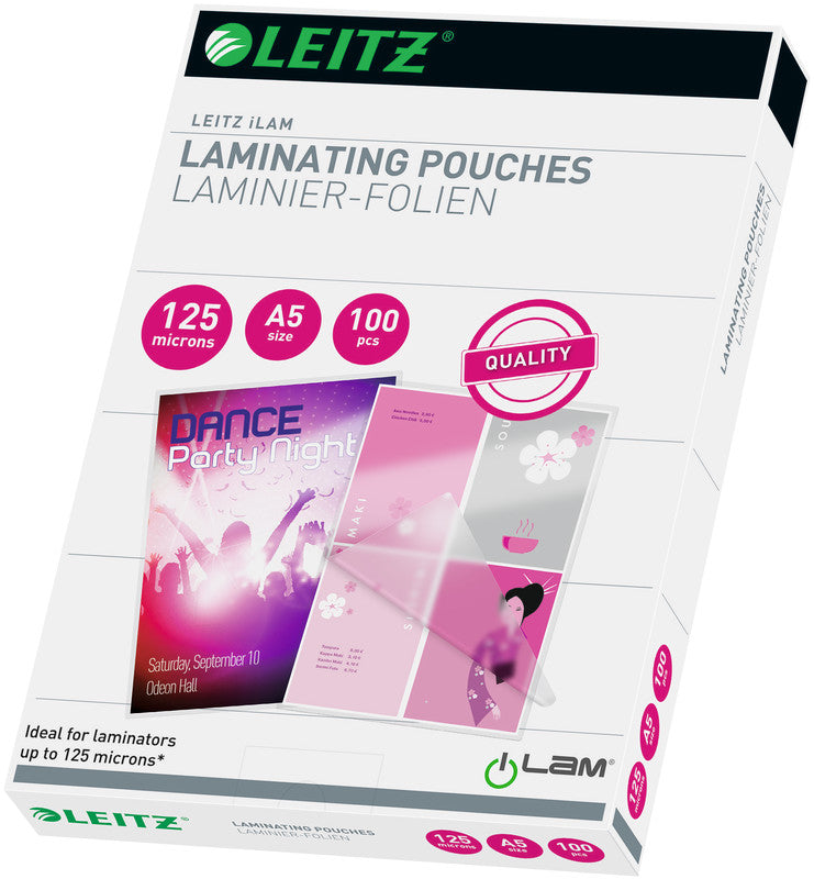 Leitz Laminierfolien A5, glänzend – 125 µm, 153 × 216 mm, 100 Stk.