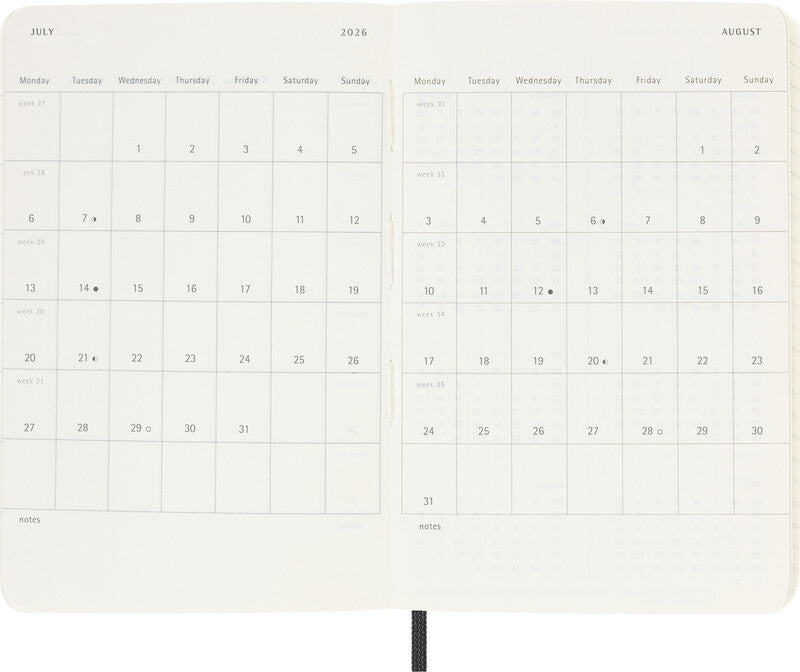 Moleskine Schüleragenda – 1 Woche/1 Seite, gebunden, 9 × 14 cm, 18 Monate Juli–Dezember, Englisch, Schwarz, FSC