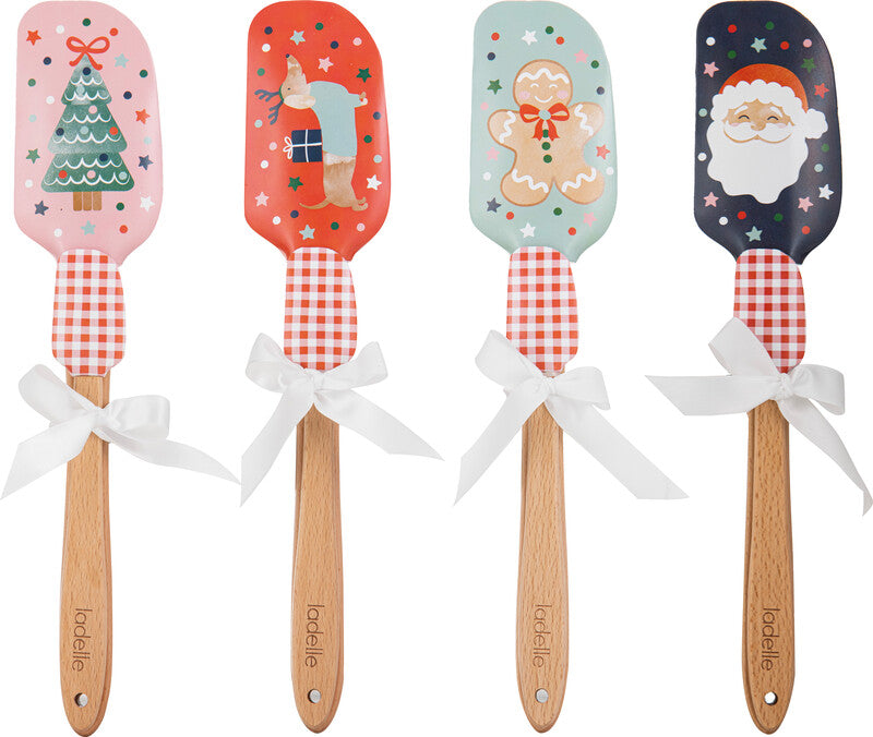 Ladelle Küchenhelfer-Set – Teigschaber 30,5 cm mit Silikonklinge & 4 Ausstecher (Weihnachtsmotive) – 2-teilig
