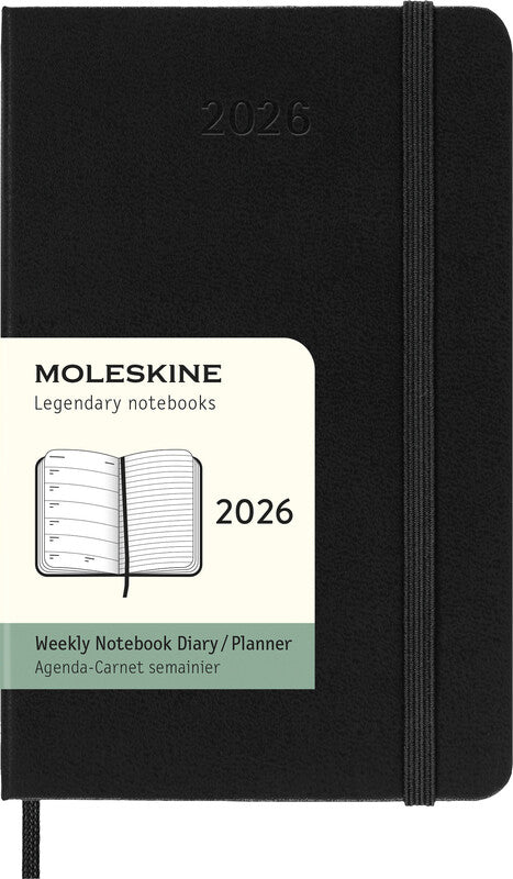 Moleskine Agenda – 1 Woche pro Seite, gebunden, 9 × 14 cm, 2026, schwarz, FSC