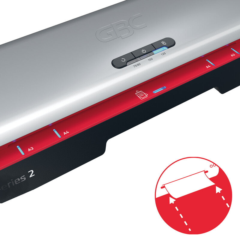 GBC 250HS Laminiergerät A3 – 2-Rollen, 75–125 µm, Aufheizzeit 1 Min., 500 mm/min, Silber