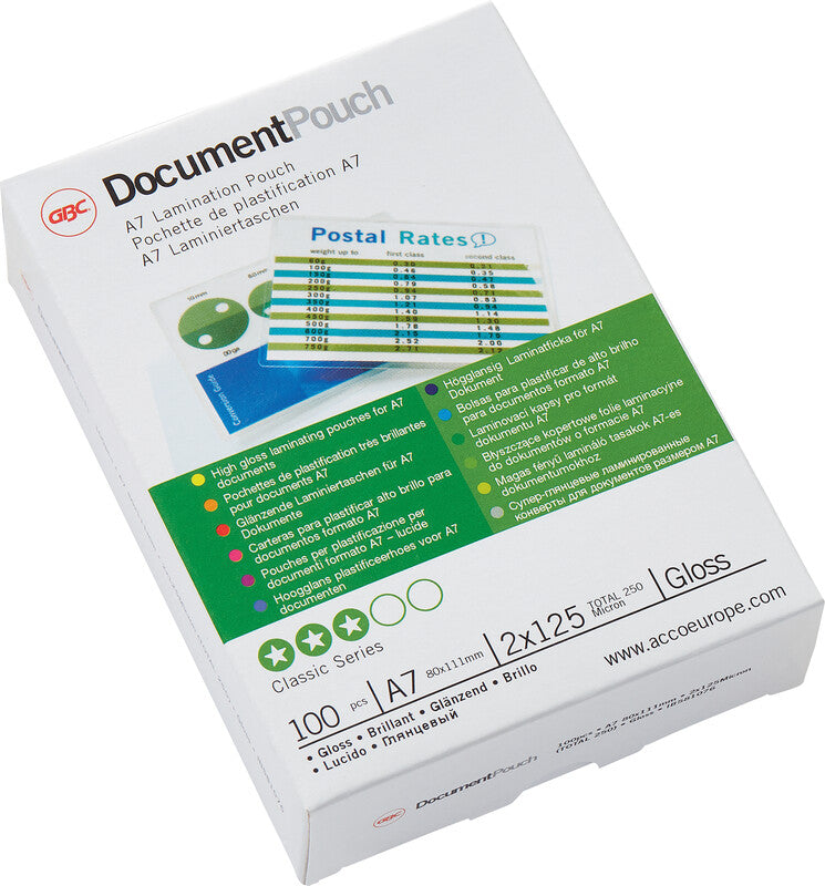 GBC Laminierfolien A7, glänzend – 125 µm, 80 × 111 mm, 100 Stk.