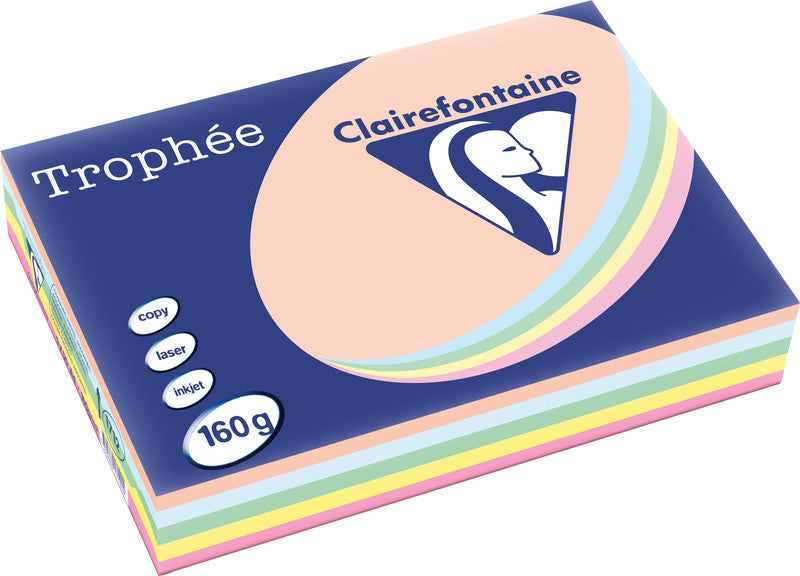Clairefontaine Kopierpapier – A4, 160 g/m², pastell sortiert – für Inkjet, Laser, Kopierer – FSC – 250 Blatt