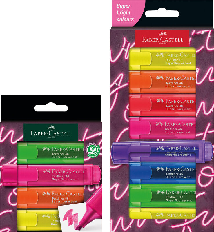 Faber-Castell Textmarker Set 4 Farben – Keilspitze, 1–5 mm, nachfüllbar, auf Wasserbasis