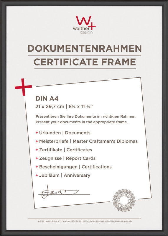 Walther Design Wechselrahmen, Schwarz, Kunststoff, 21 × 29,7 cm, mit Aufhänger – eco:plus, recyclingfähig