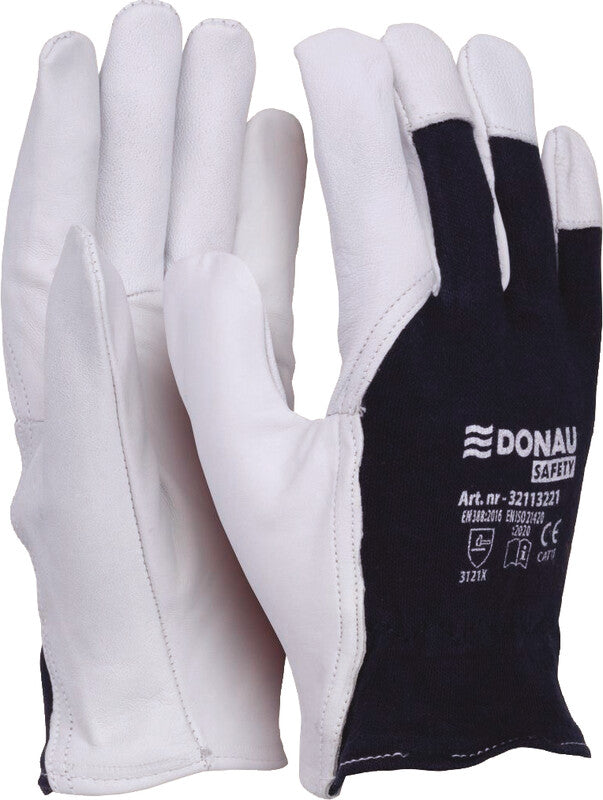 Office products Arbeitshandschuhe – XL, 10 Stück – Ziegenleder/Stoff, EN 388, EN 21420, Blau/Weiss
