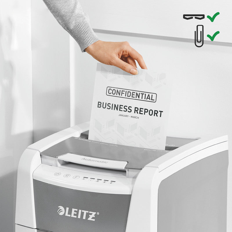 Leitz IQ Autofeed Office – Aktenvernichter mit Autofeed 150 Blatt, DIN P-5, Mikroschnitt 2 × 15 mm, 44 l