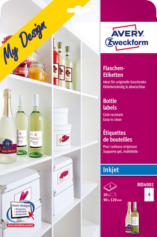 Avery Drucketiketten, 90 mm × 120 mm, weiss, Papier, permanent, 20 Etiketten (5 Blatt)