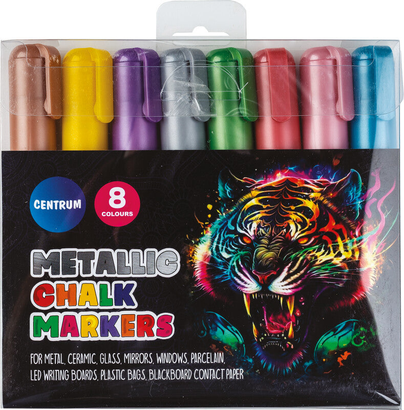 Centrum Kreidemarker – Rund/Keil 3–5 mm – 8er-Set, Gemischte Farben, Metallic, für Glas/Tafel/Porzellan