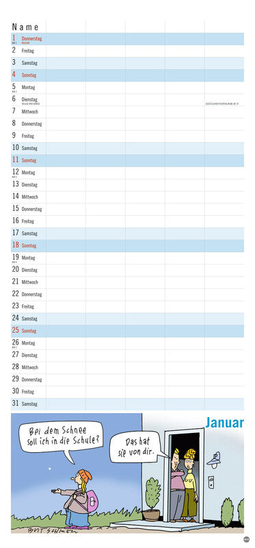 Heye Familienplaner Butschkow – für Familien – 5 Spalten – Deutsch – 2026 – Spiralbindung, Aufhänger – 21 × 45