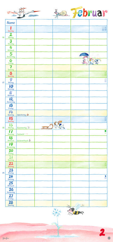 Heye Familienplaner Helme Heine – für Familien – 5 Spalten – Deutsch – 2026 – Spiralbindung – 21 × 45 cm