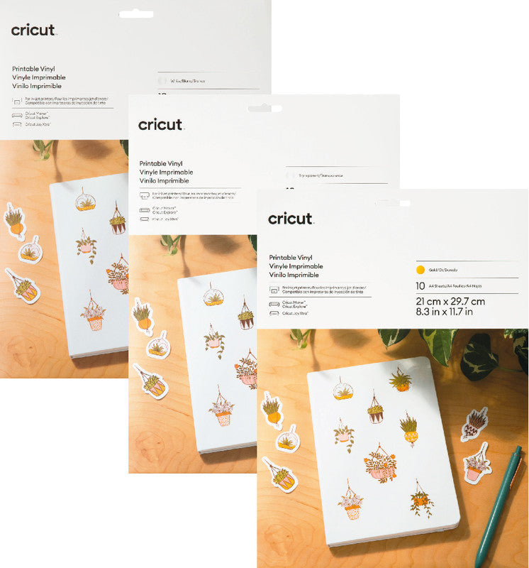 Cricut Bedruckbare Vinylfolie – für Cricut JOY Xtra Schneideplotter, Tintenstrahldrucker, A4, 12 Blätter
