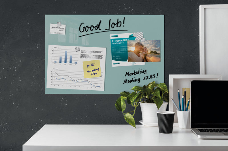 Sigel Whiteboard – 60 × 40 cm, Glas, magnetisch, Wandmontage, inkl. SuperDym Magnetwürfel, Montagesatz