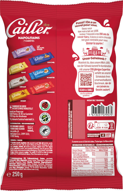 Cailler Napolitains – Sortiert (inklusive Milch-Mandeln, Milch-Haselnüssen, Weiss), einzeln verpackt, 250 g
