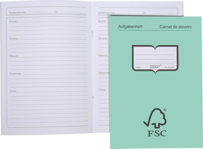 Natura line Aufgabenheft – A5, mit Vordruck, 48 Seiten, türkis, FSC