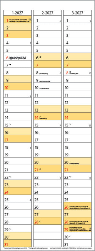 Korsch Familienplaner – für Familien – 4 Spalten – viersprachig D/F/I/GB – 2026 – Spiralbindung – 19 × 52 cm