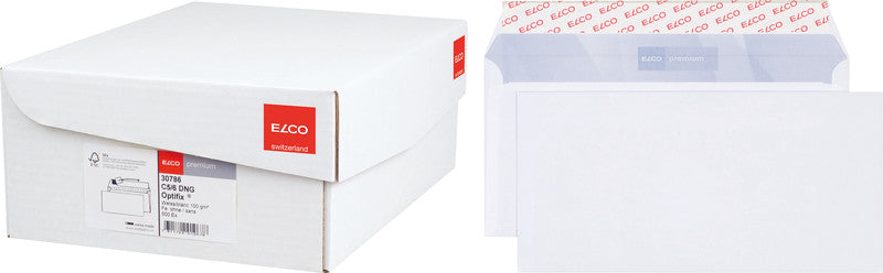 Elco Couvert C5/6, ohne Fenster, selbstklebend, hochweiss, 100 g/m², mit Innendruck – 500 Stk.