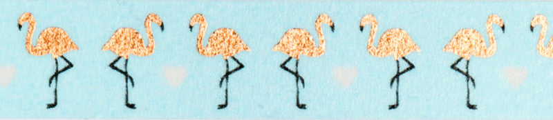 Folia Washi Tape Hotfoil – wiederablösbar, Papier, 15 mm × 10 m, rosegold, Flamingos