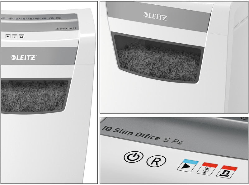 Leitz IQ Office S – Aktenvernichter, DIN P-4, Partikelschnitt 4 × 28 mm, 12 Blatt, 23 l, A4