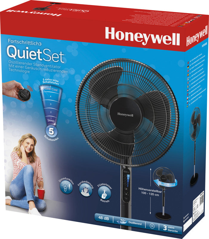 Honeywell QuietSet HSF-600WE4 Standventilator – 8 Stufen, Oszillation, mit Fernbedienung, Timer