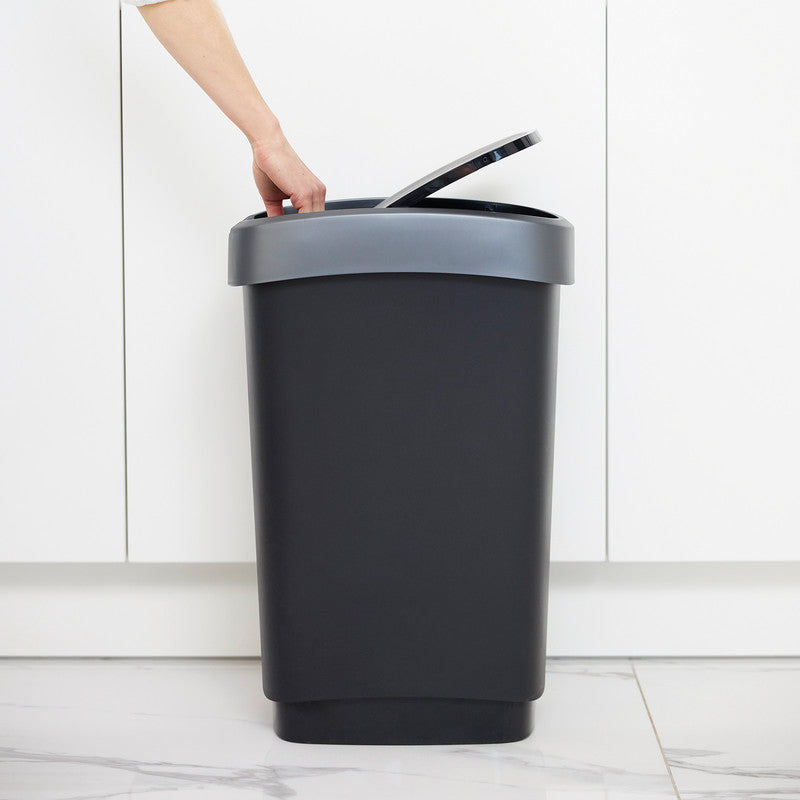 Rotho Abfallcontainer – 50 l – mit Deckel – Kunststoff, Silber – B × H × T 298 × 602 × 401 mm