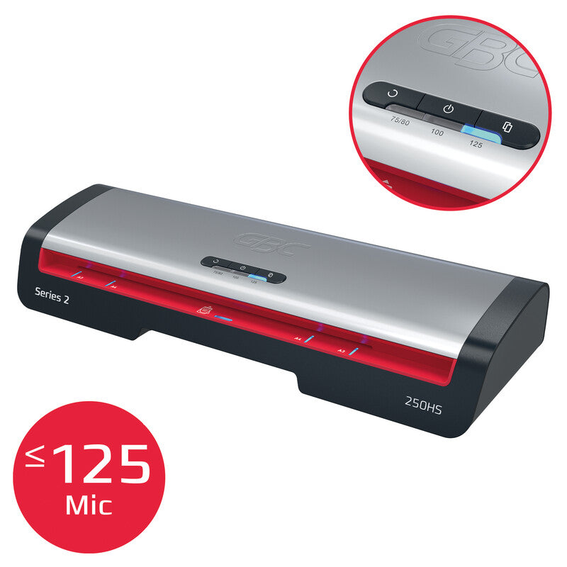 GBC 250HS Laminiergerät A3 – 2-Rollen, 75–125 µm, Aufheizzeit 1 Min., 500 mm/min, Silber