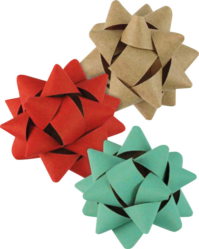 Präsent Masche (Papier-Schleife) – selbstklebend, aus Recyclingpapier – Ø 75 mm – 1 Stk., sortiert
