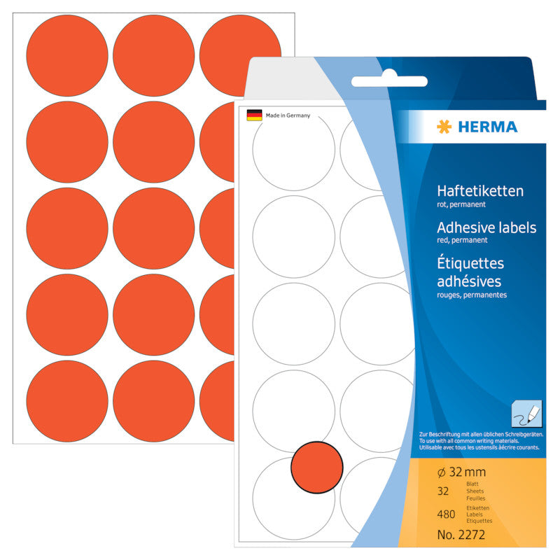 HERMA Schmucketiketten – Papier, permanent haftend, Ø 32 mm, 480 Stk, 32 Bogen