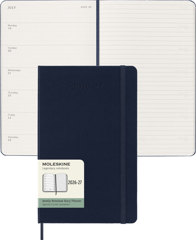 Moleskine Schüleragenda – 1 Woche/1 Seite, gebunden, 13 × 21 cm, 18 Monate Juli–Dezember, Englisch, Saphirblau, FSC