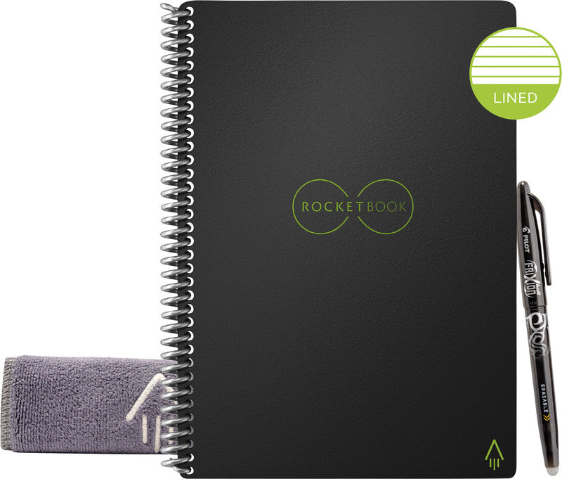 Rocketbook Notizbuch, Spiralbindung, Hardcover, 36 Seiten, 90 g/m² – Schwarz, für Rocketbook App