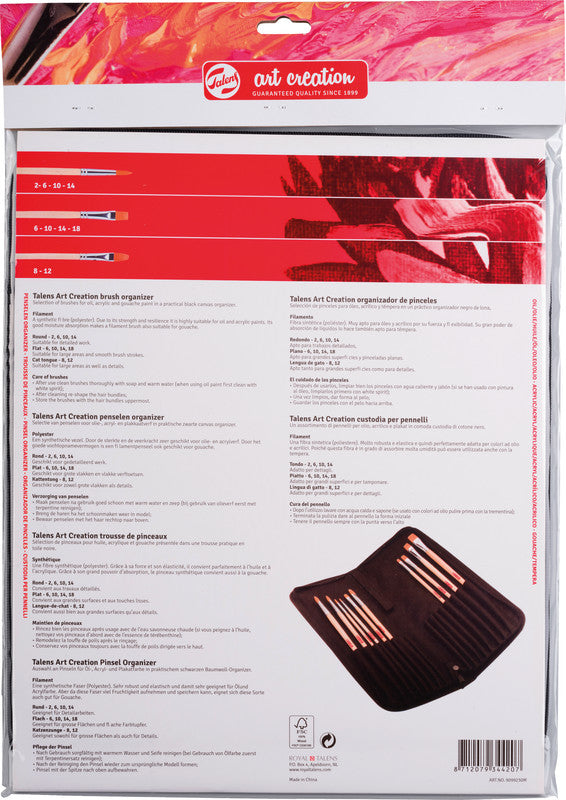 Talens Pinselmappe – Schwarz, Baumwolle, Länge 350 mm, 10er-Pack, FSC-zertifiziert, nur für trockene Pinsel