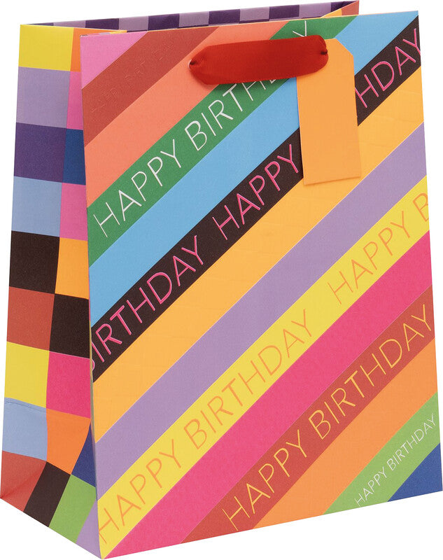 Glick Geschenktasche 'Happy Birthday' – 14 × 6 × 14 cm, Papier, mit Satinband, mehrfarbig
