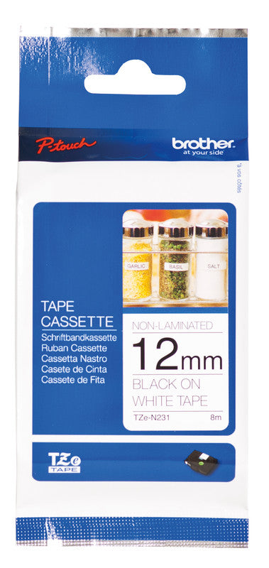 Brother Schriftband – 12 mm × 8 m, weiss, schwarz, TZe