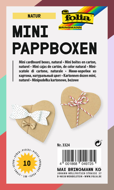 Folia Mini-Kartonboxen – natur – 80 × 40 × 75 mm, 10 Stück, Karton