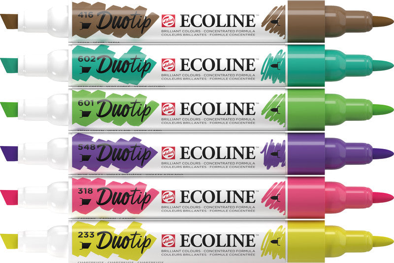 Talens ecoline Filzstifte Duotip, Strichbreite 1–2 mm, 6 mm, auswaschbar, 6 Farben