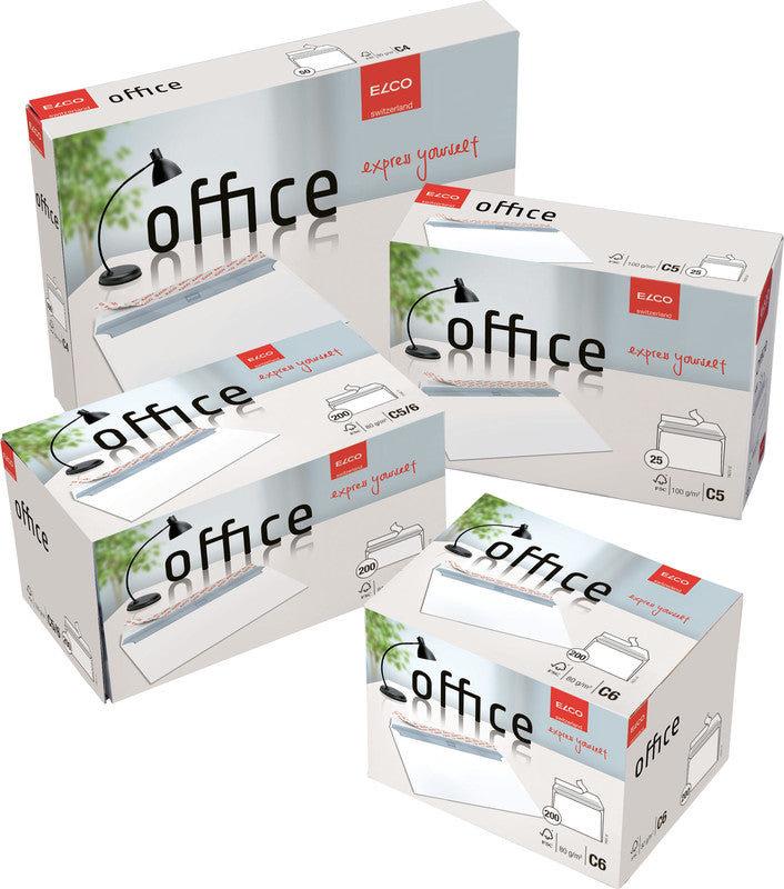 Elco Couvert C6/5 (229 × 114 mm), ohne Fenster, selbstklebend (Optifix), hochweiss, 80 g/m², Papier – 200 Stk.
