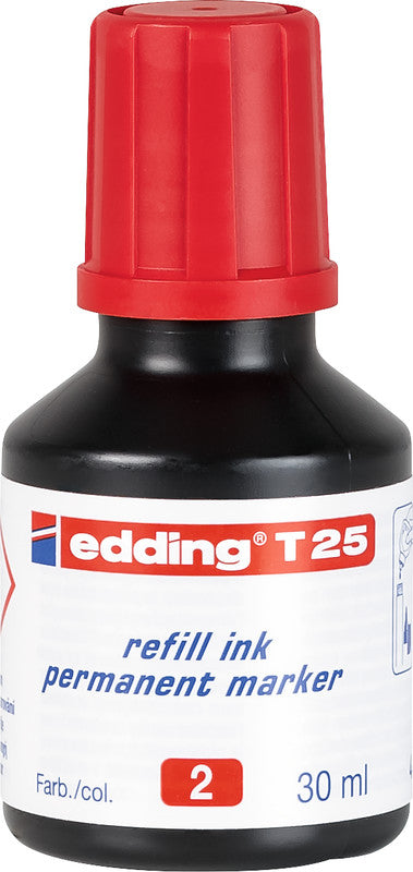 Edding Nachfüllfarbe für Edding Permanent Marker – rot, wasserfest, lichtbeständig, geruchsarm, 30 ml