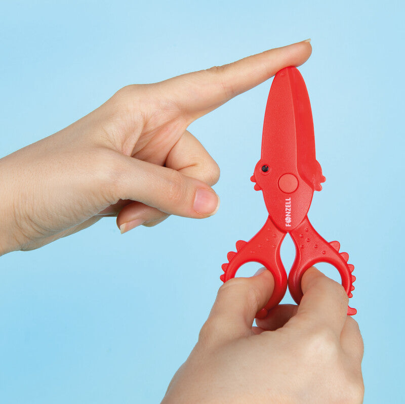 Fonzell Kinderschere – 11,5 cm, Kunststoff, für Rechts- und Linkshänder, abgerundet, Rot