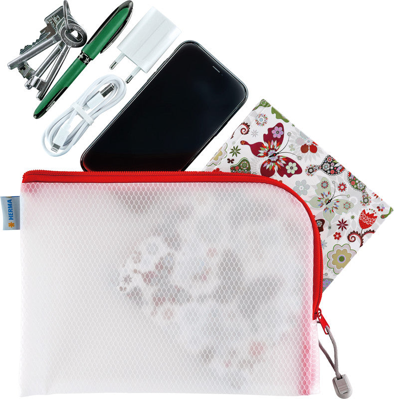 HERMA Reissverschlusstasche Etui – Rot – Kunststoff – 26,0 × 20,0 × 0,7 cm