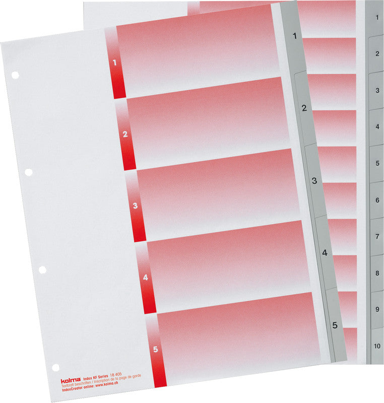 KolmaFlex Register – A4, 10-teilig, PP, grau, vorgedruckt – für Zeigebuchtaschen