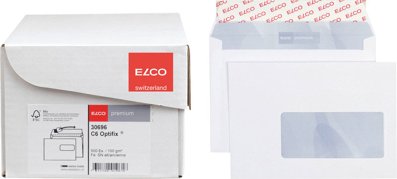 Elco Couvert C6, Fenster rechts, selbstklebend, hochweiss, 100 g/m², mit Innendruck – 500 Stk.